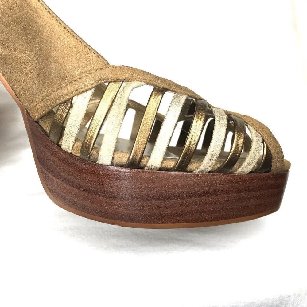 Jessica Simpson Bronze Suede & Wood Pump NWOT